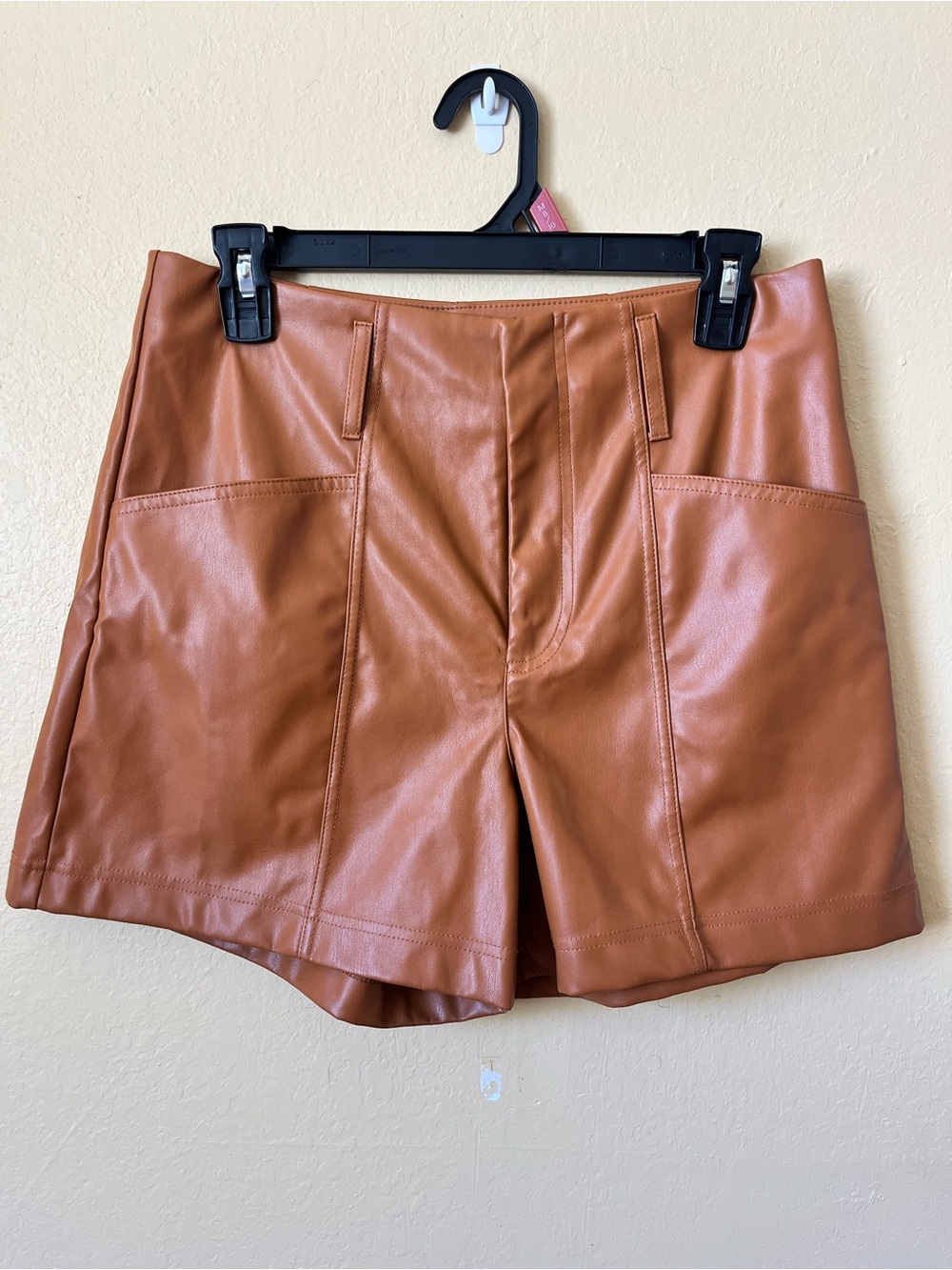 a new day Faux Leather High-Rise Shorts in Cognac Brown